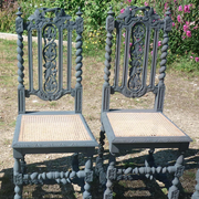 Pair of 2 carved neo-Renaissance Henri II chairs