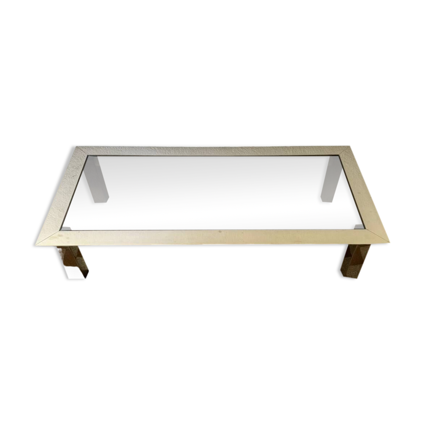 Rectangular coffee table in chrome steel and smoked glass from the 70s