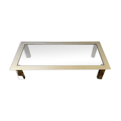 Table basse rectangulaire acier chromé et verre fumé années 70