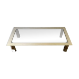 Rectangular coffee table in chrome steel and smoked glass from the 70s