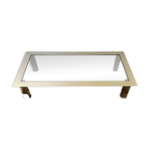 Table basse rectangulaire acier chromé et verre fumé années 70
