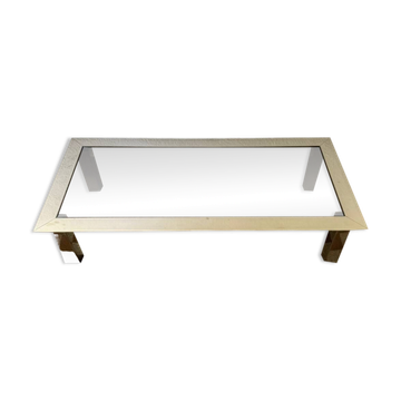 Rectangular coffee table in chrome steel and smoked glass from the 70s
