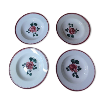 Plates Creuses Sarreguemines Bagatelle Red Lot of 4 old dp 112142