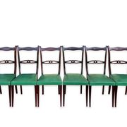 Ensemble italien de six chaises vintage noires et vertes 1960