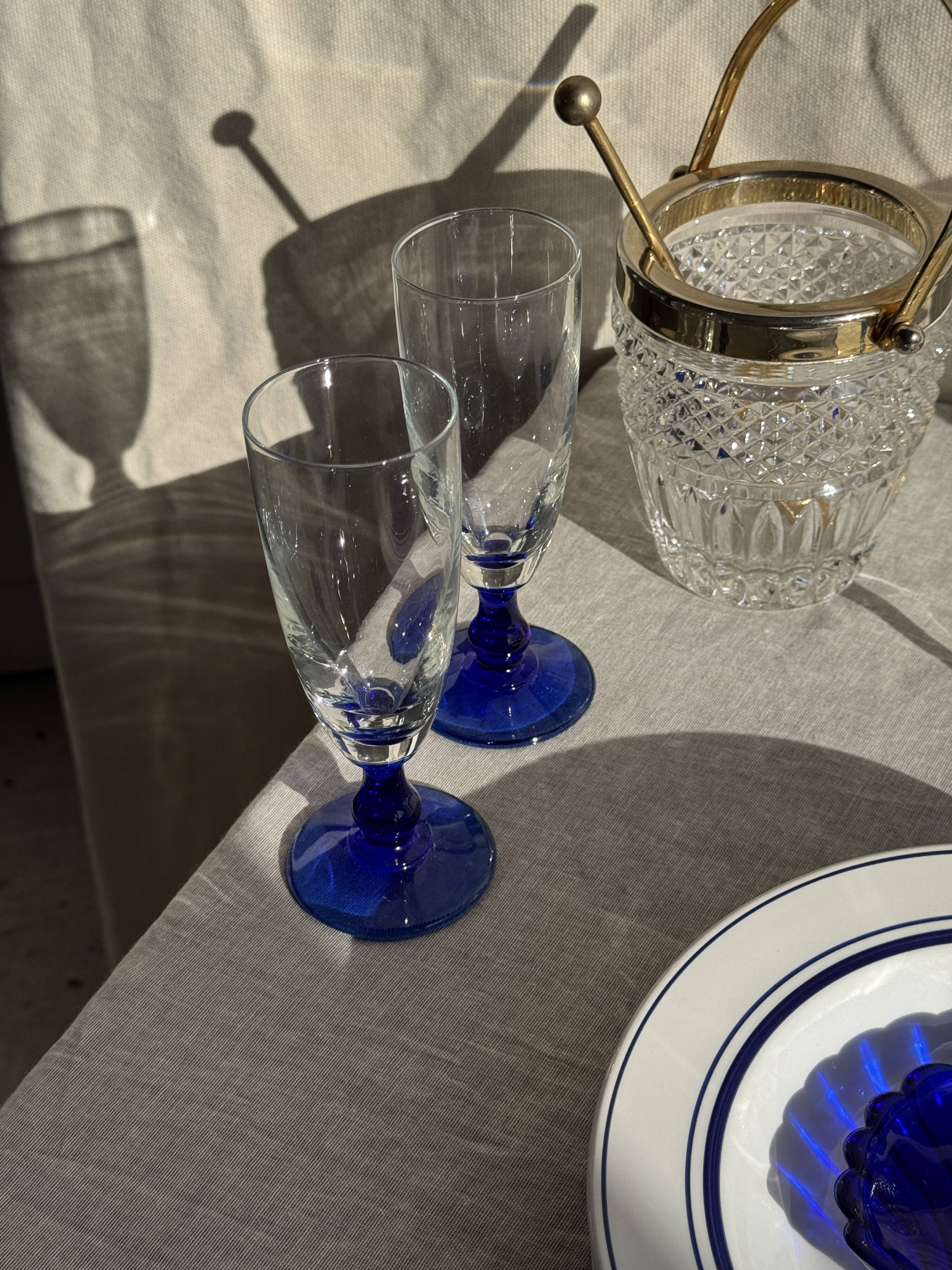 Set of 4 Italian deep plates Ceramica Quadrifoglio with blue rim D22