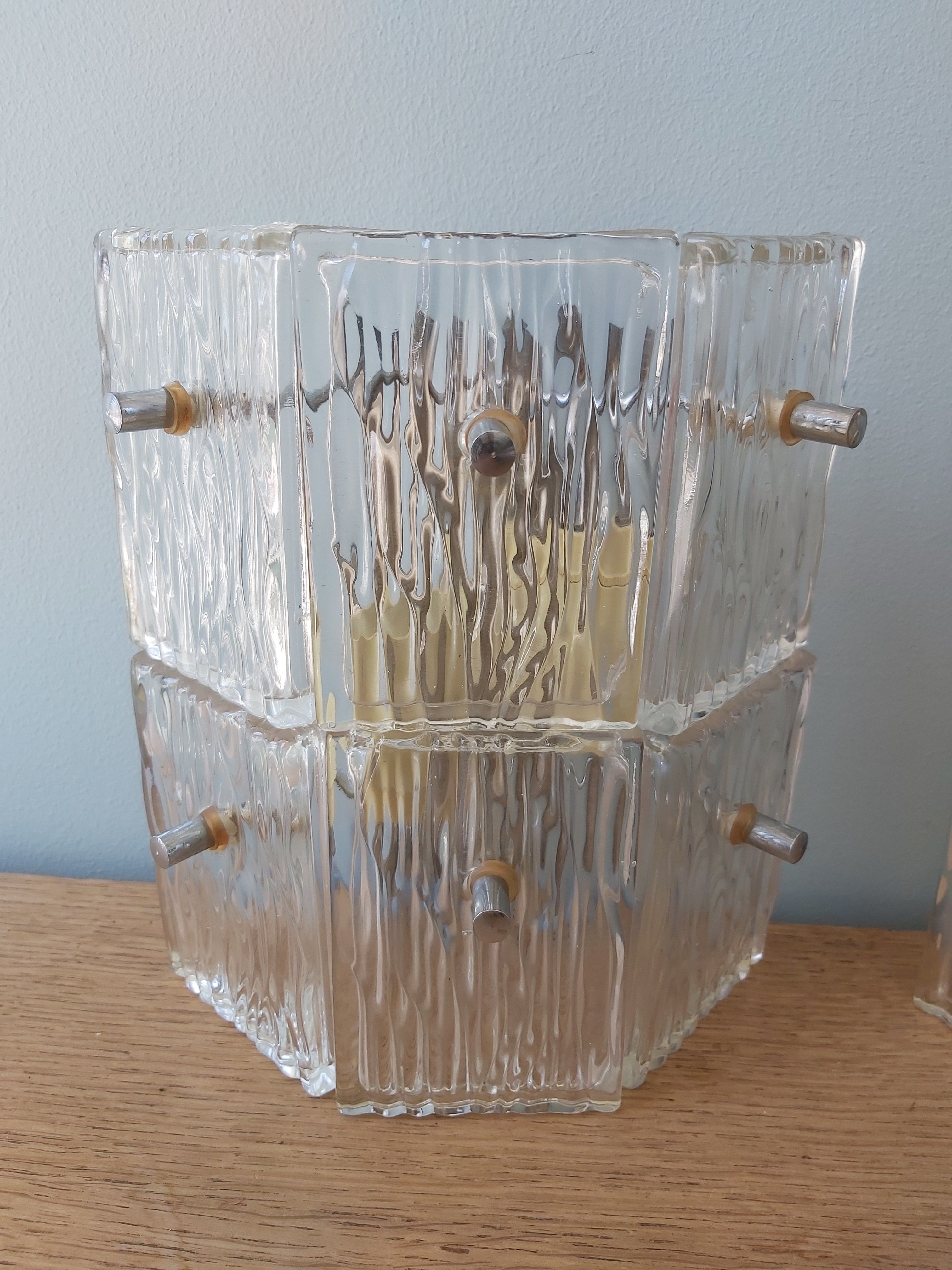 Pair of vintage frosted glass wall lamps, 1960s