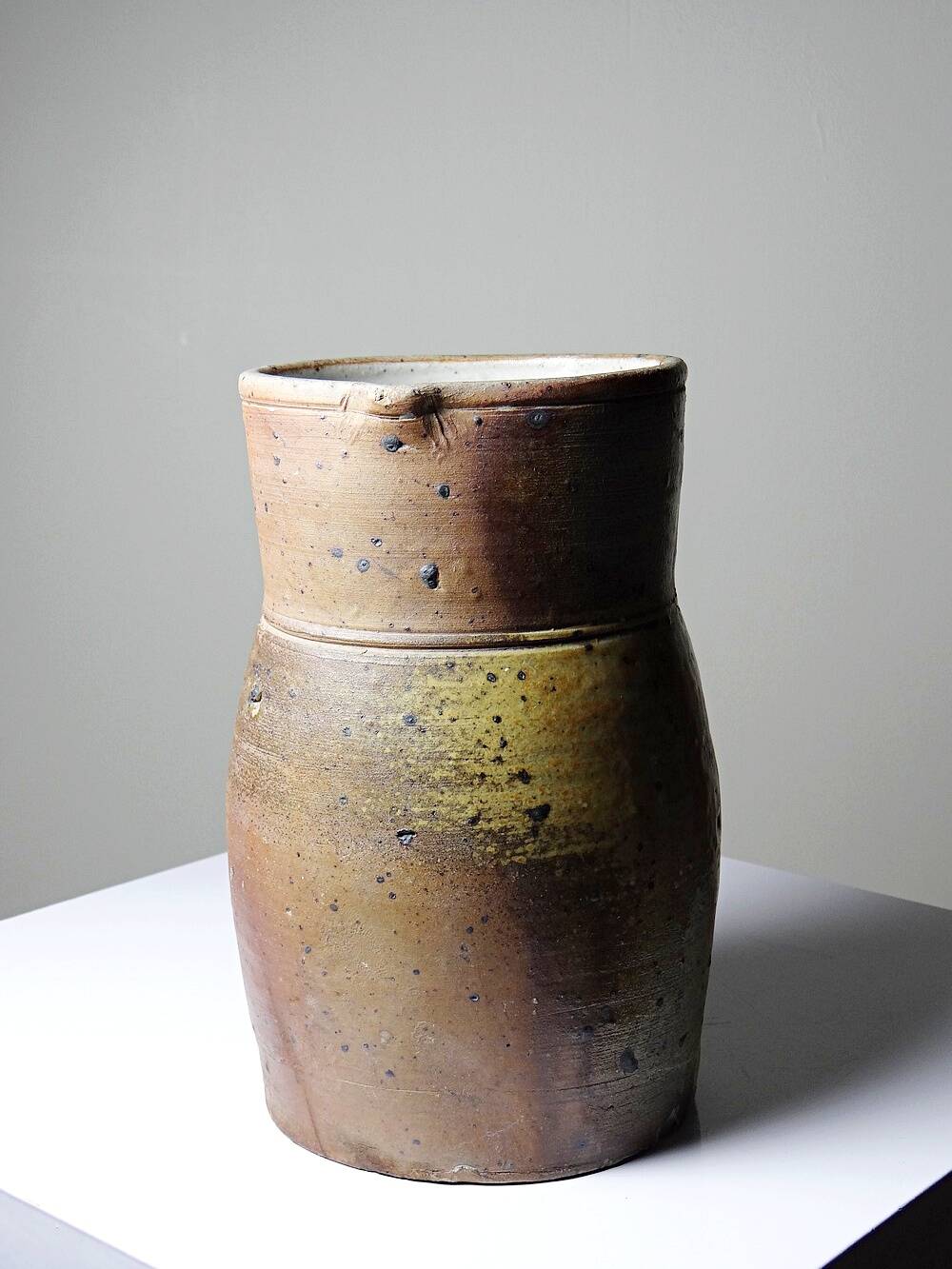 Large antique stoneware jug from Puisaye, pyritic, late 19th century.