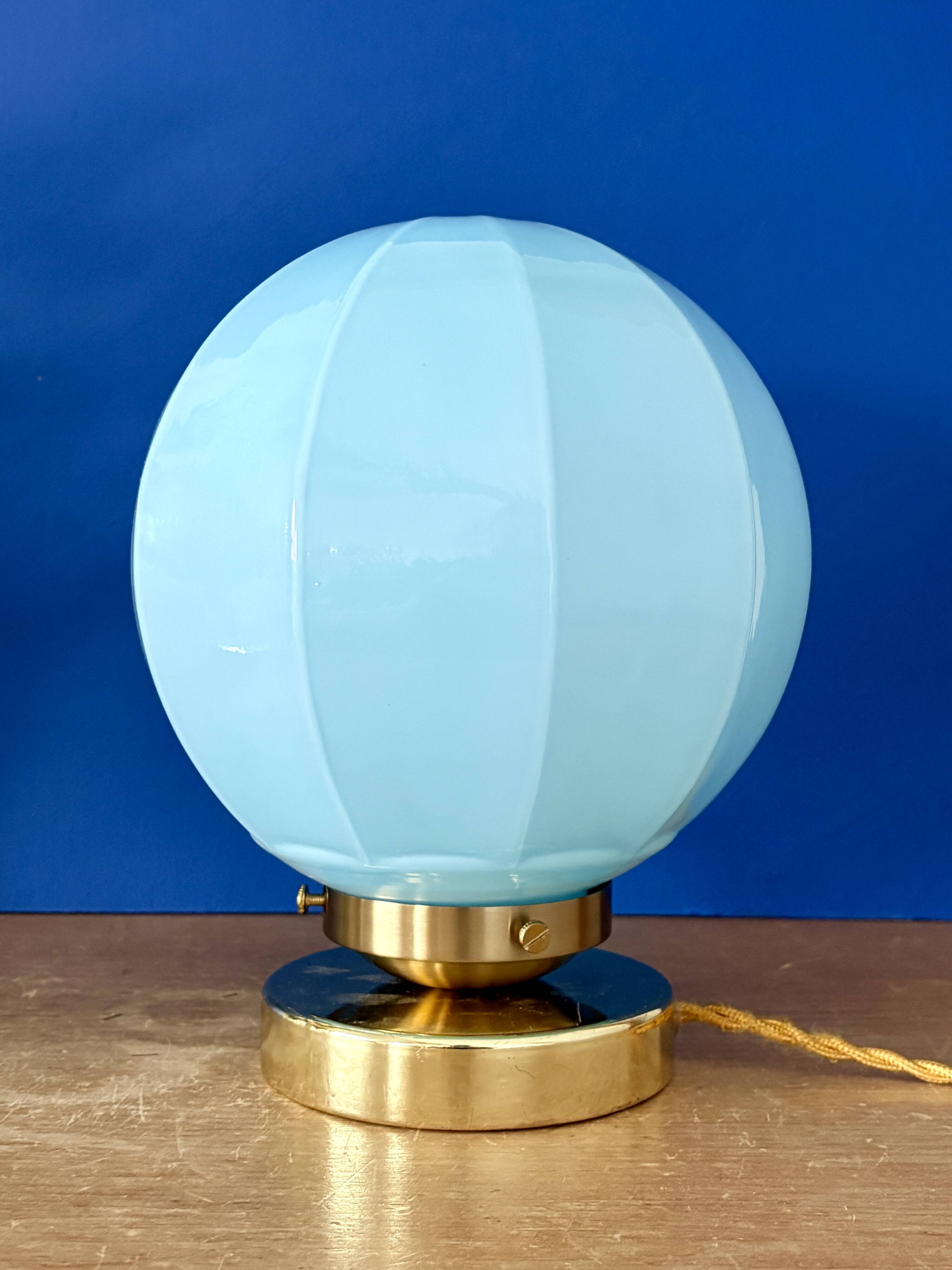 Vintage Art Deco blue opaline globe table lamp