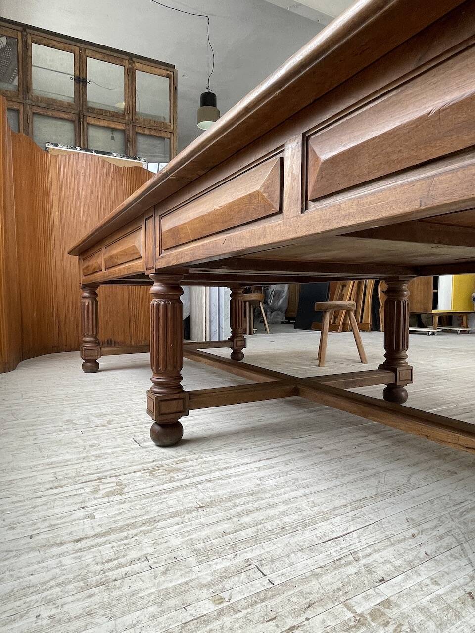 Solid walnut farmhouse castle table 1900 XXL