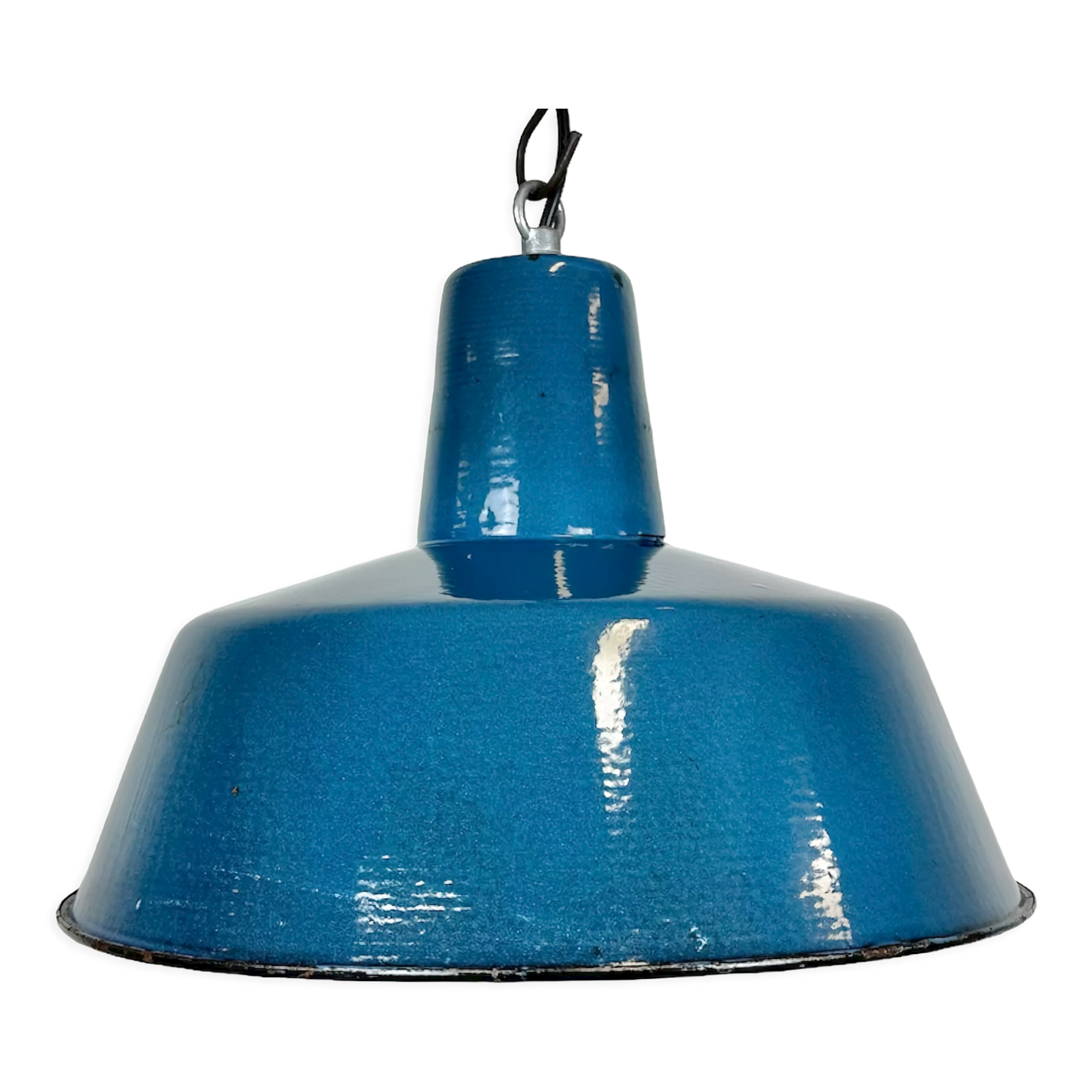 Industrial Blue Enamel Factory Pendant Lamp, 1960s