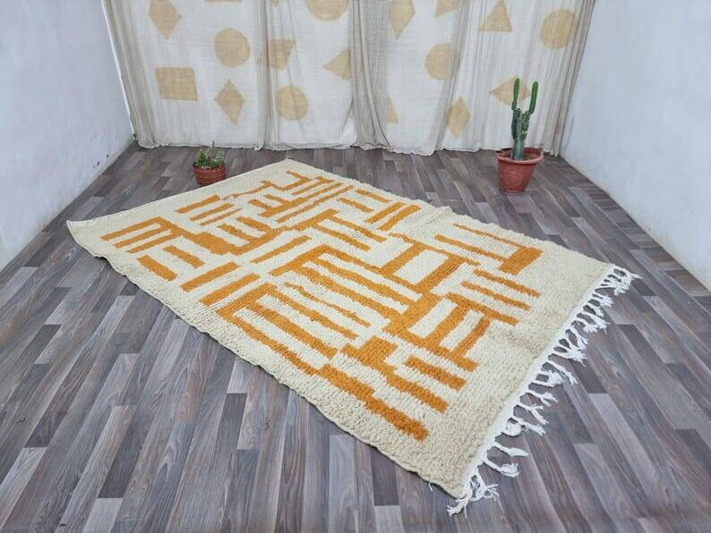 Handmade Berber rug Azilal orange size 150 x 250 cm