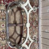 Banquette de piano Louis XVI en cannage et bois rechampi