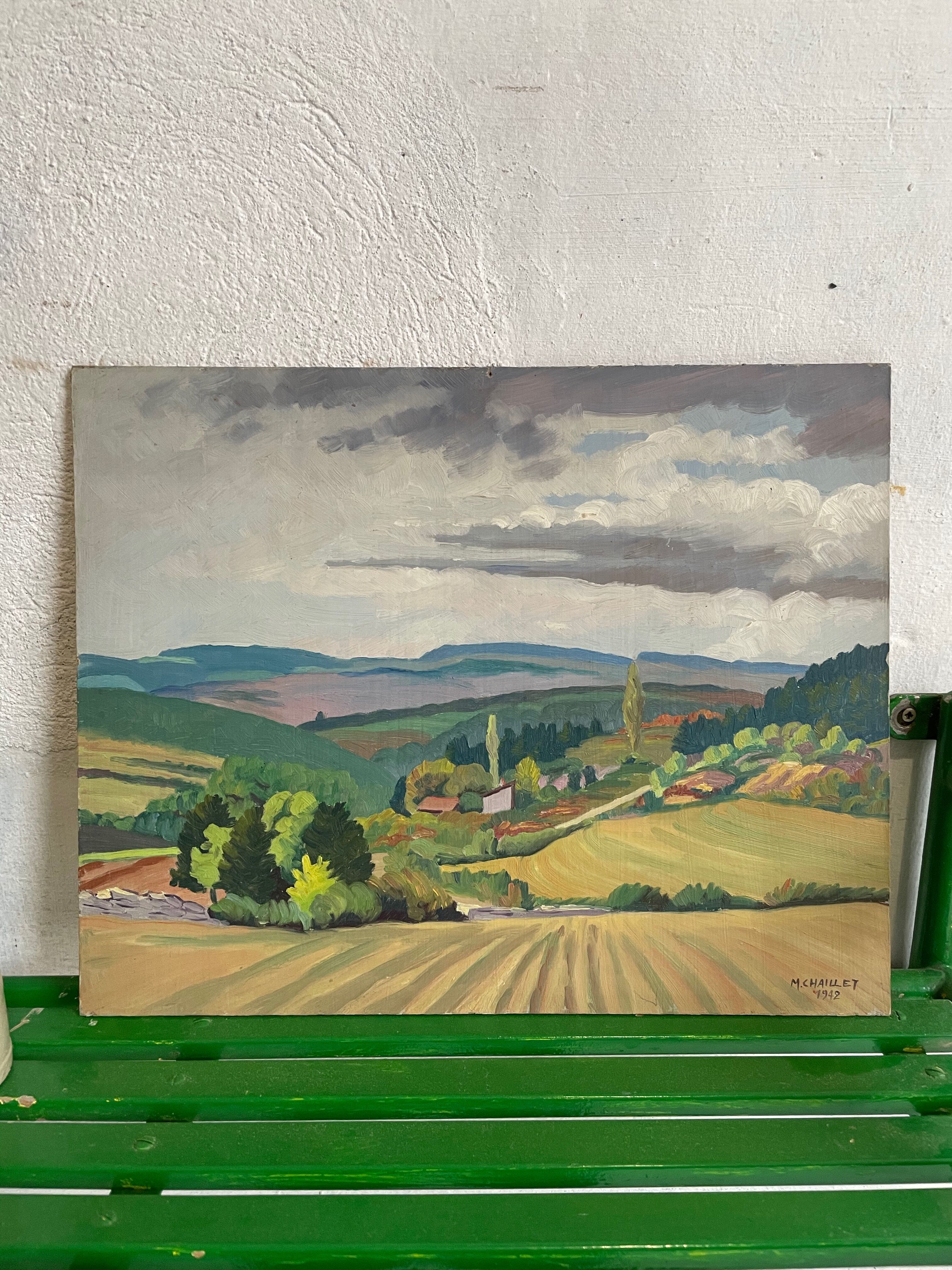 Painting oil landscape countryside 1942