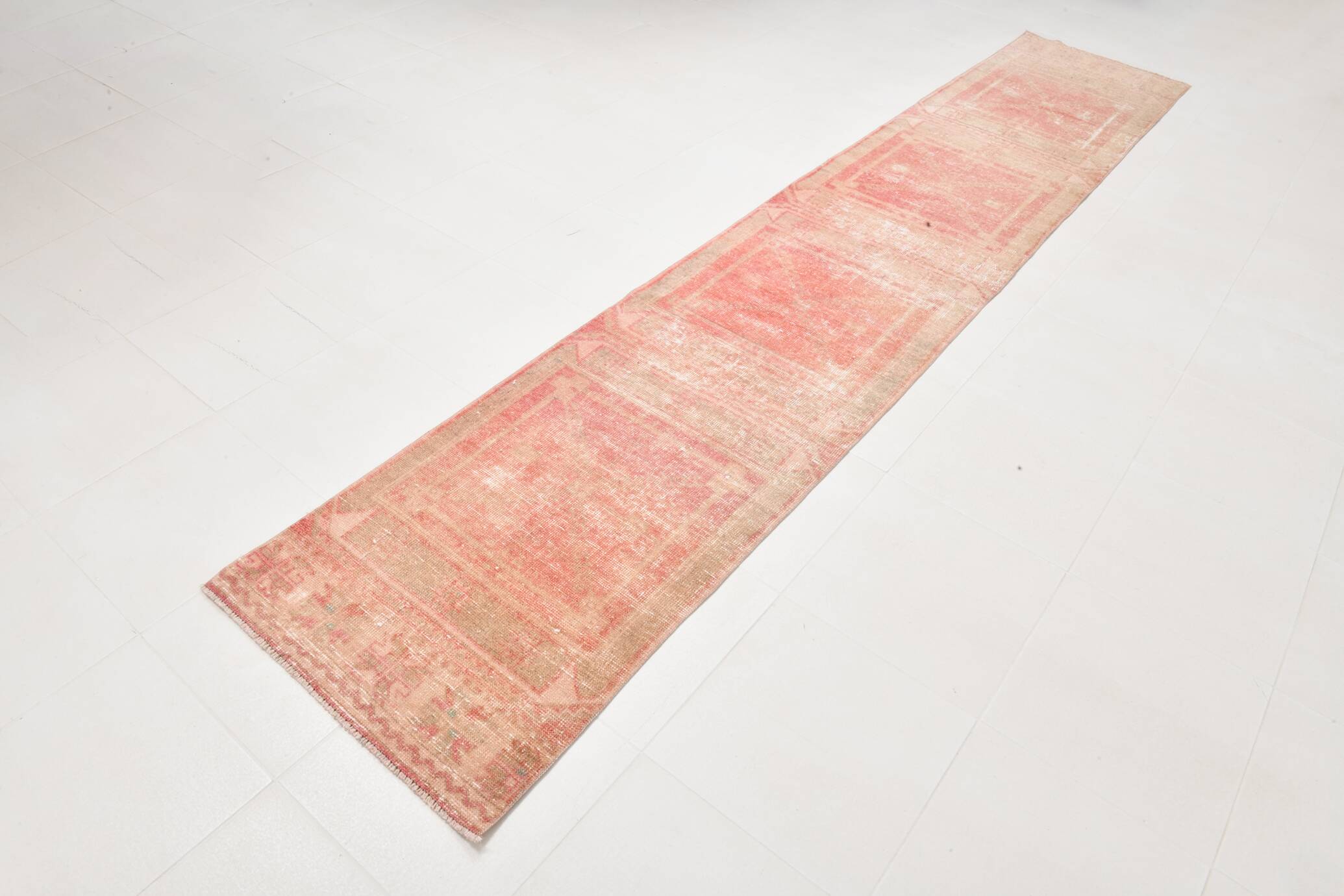 2x12 Stair Red & Pink Vintage Runner Rug, 73x382Cm