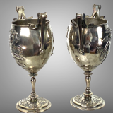 Ferdinand barbedienne 1810/ 1892 pair of silver bronze cups from the 19th to set de putti