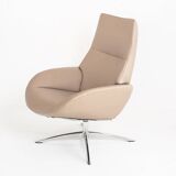 Leather armchair with footstool. Lotus model. Manufacturer: Kebe. Denmark