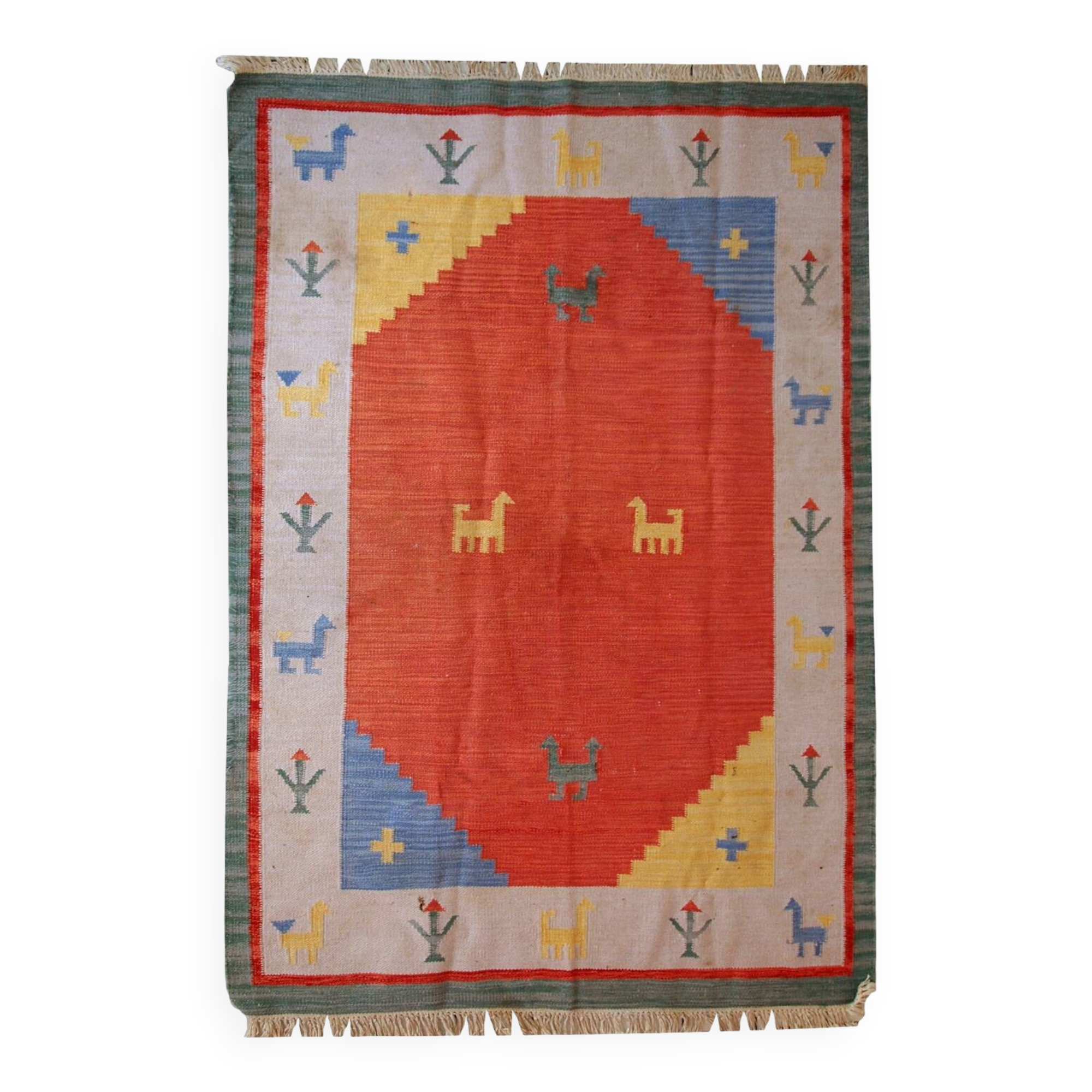 Kilim vintage fait main Gabbeh persan 171cm x 229cm (1960s)