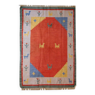 Kilim vintage fait main Gabbeh persan 171cm x 229cm (années 1960)