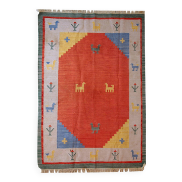 Kilim vintage fait main Gabbeh persan 171cm x 229cm (années 1960)