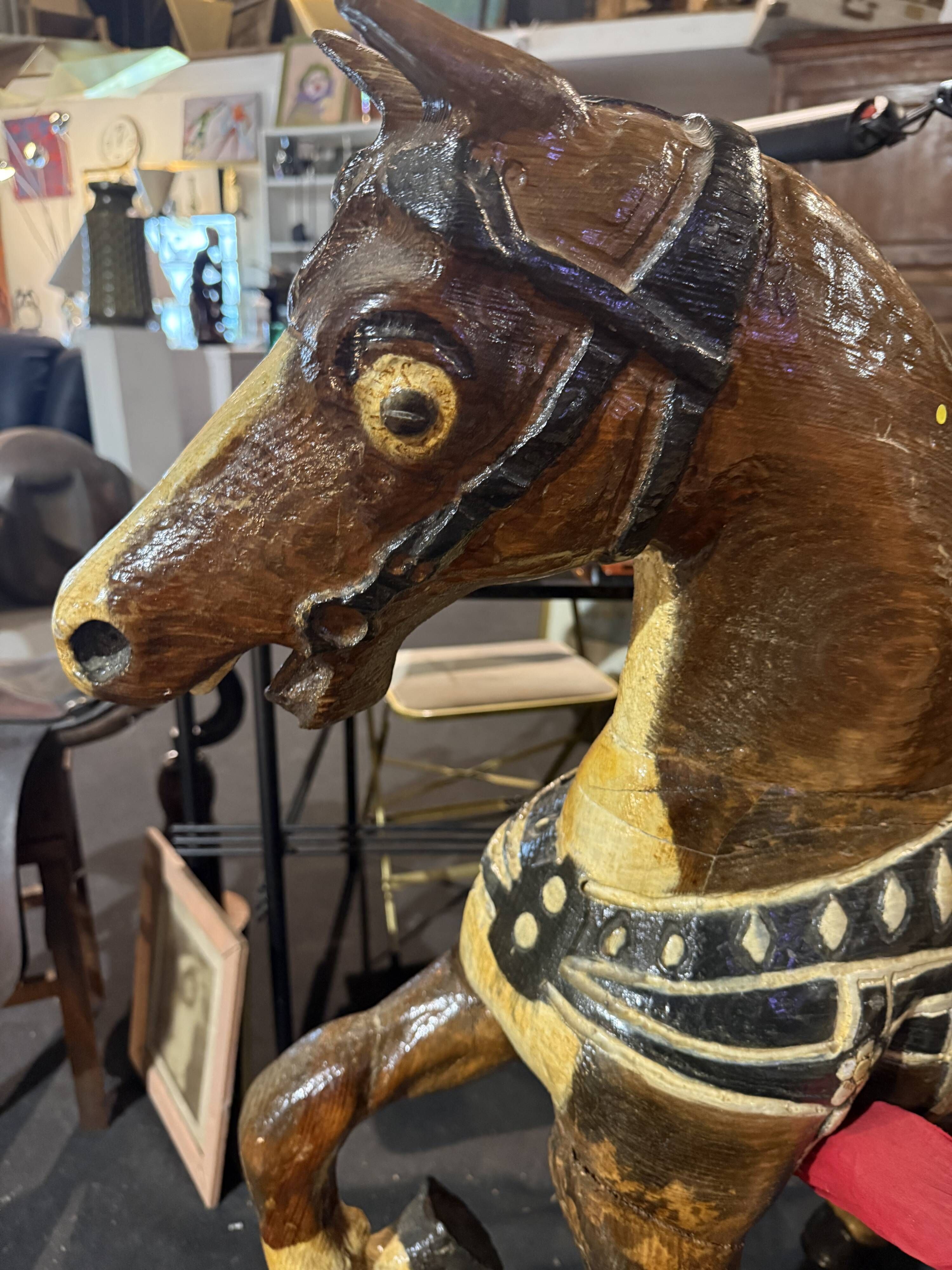 Carousel horse / decorative wooden horse, carved and varnished.