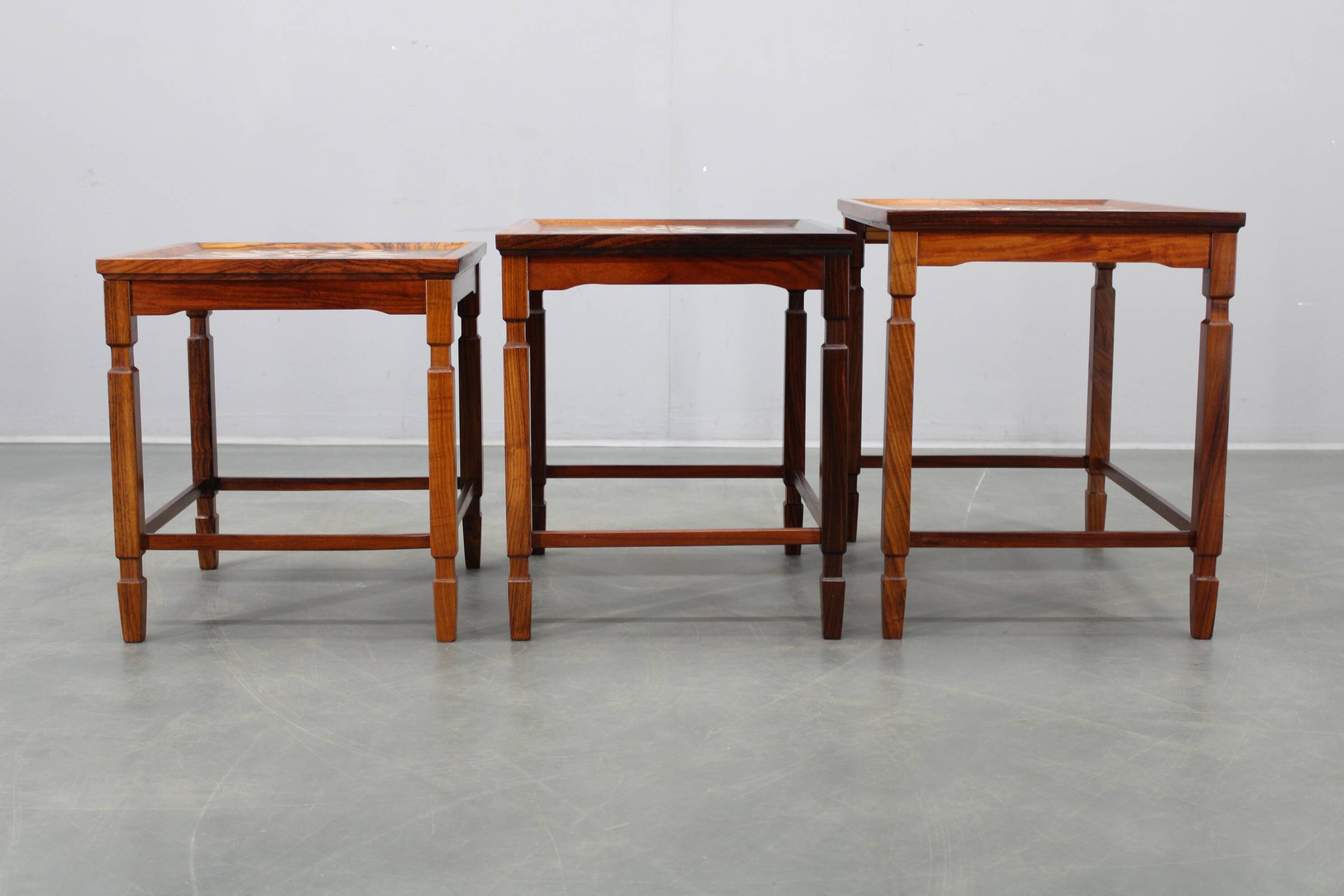 1960s Danish mid-century nesting tables with tile tops