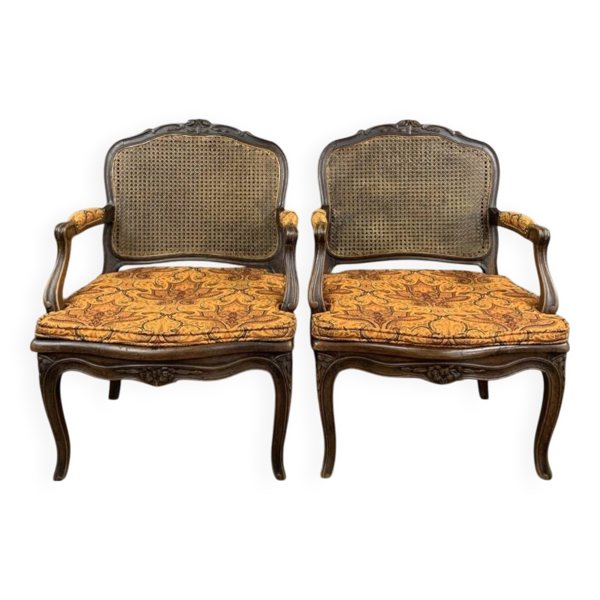 Paire De Fauteuils Cannelés En Bois Sculpté Louis XV, Fin XIXe Siècle