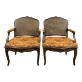 Pair of Louis XV Carved Wood Fluted Armchairs, Late 19th Century