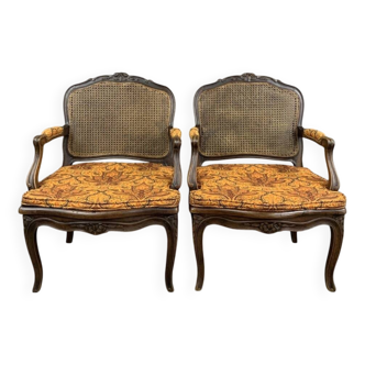 Paire De Fauteuils Cannelés En Bois Sculpté Louis XV, Fin XIXe Siècle