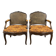 Pair of Louis XV Carved Wood Fluted Armchairs, Late 19th Century