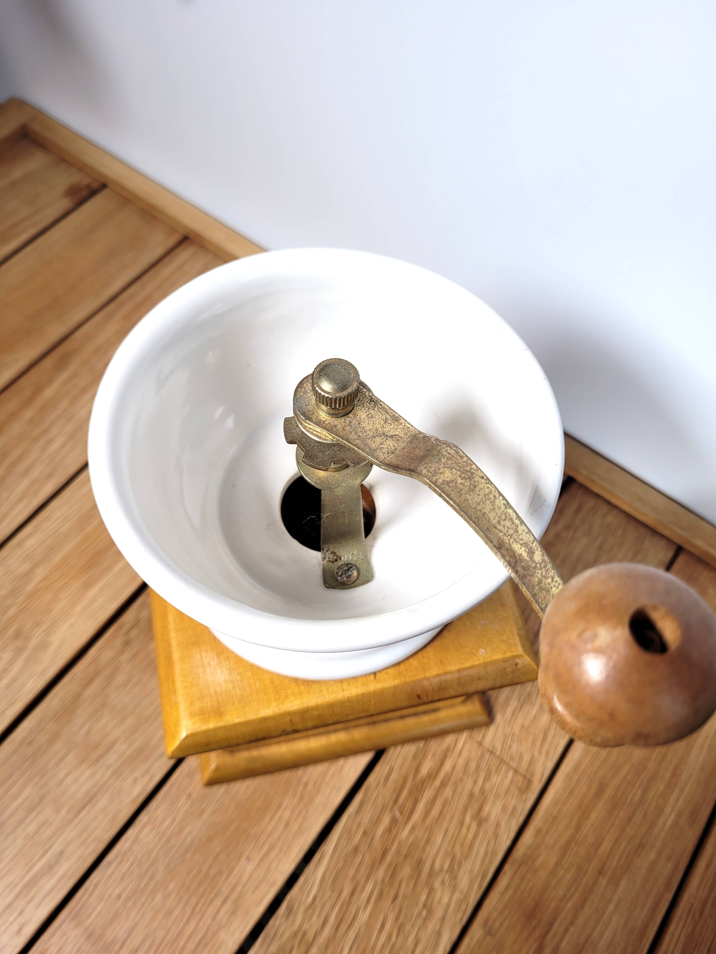 Vintage wood and ceramic coffee grinder
