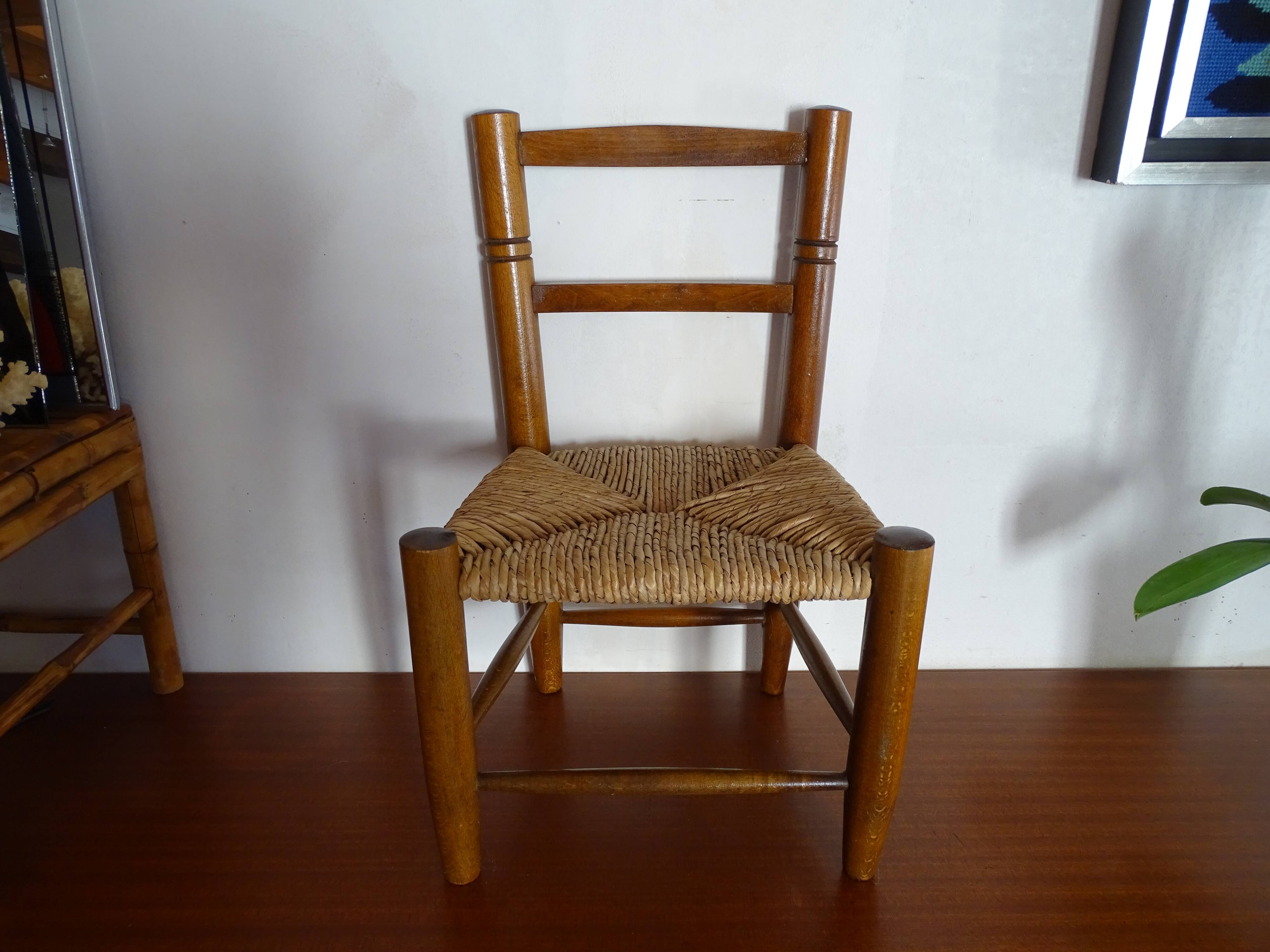 Chaise bois paillée enfant vintage