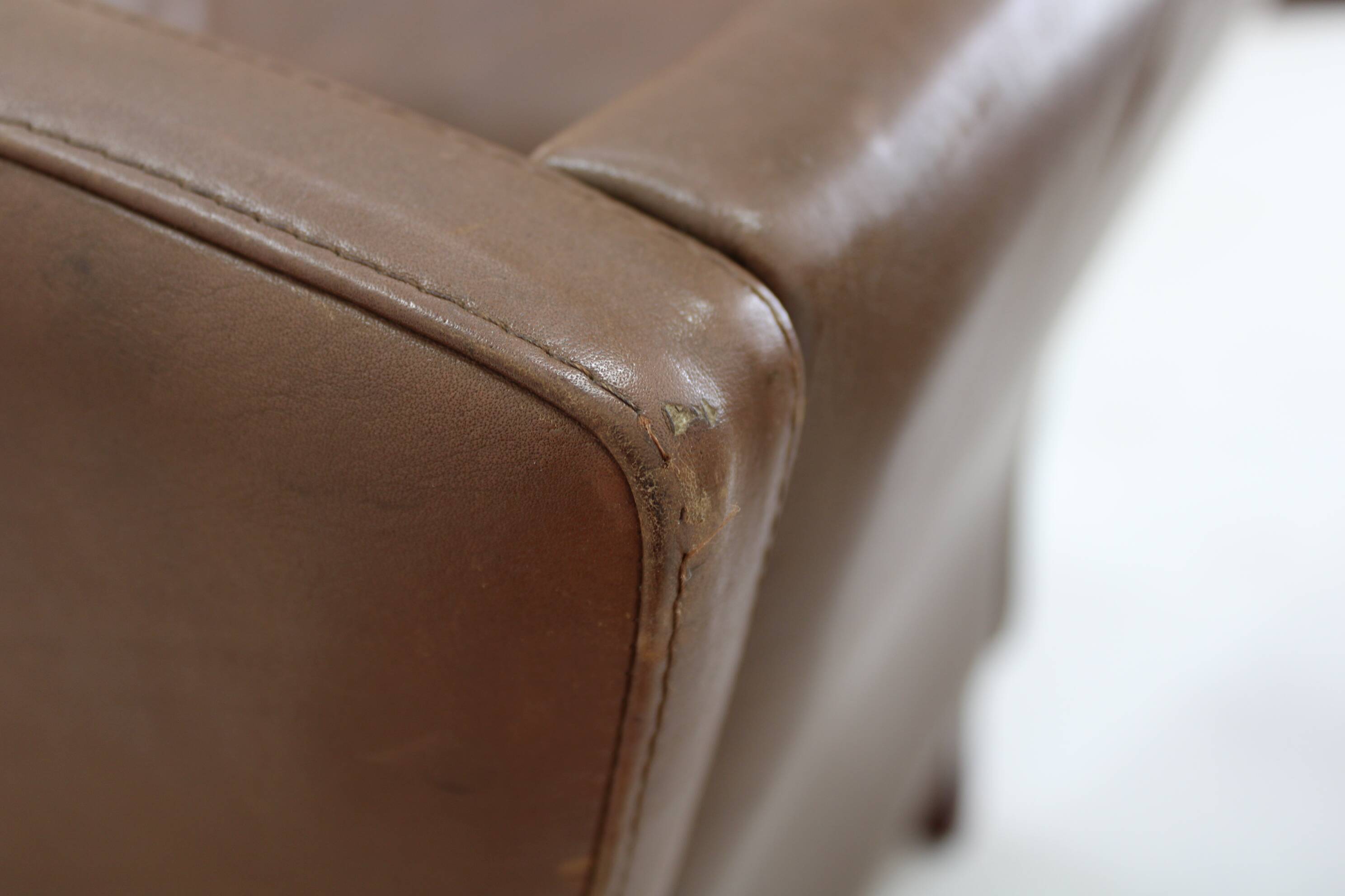 1970s Pair of Brown Leather Armchairs, Denmark