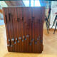Round dining table in wood and glass by Luciano Frigerio