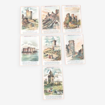 Lot de 7 Chromolithographies Perles du Japon  Les ruines Historiques de France