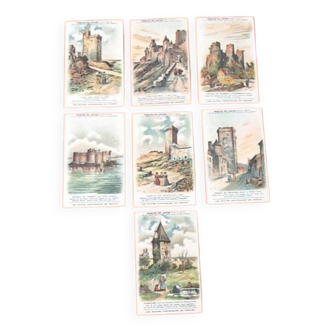 Lot de 7 Chromolithographies Perles du Japon  Les ruines Historiques de France