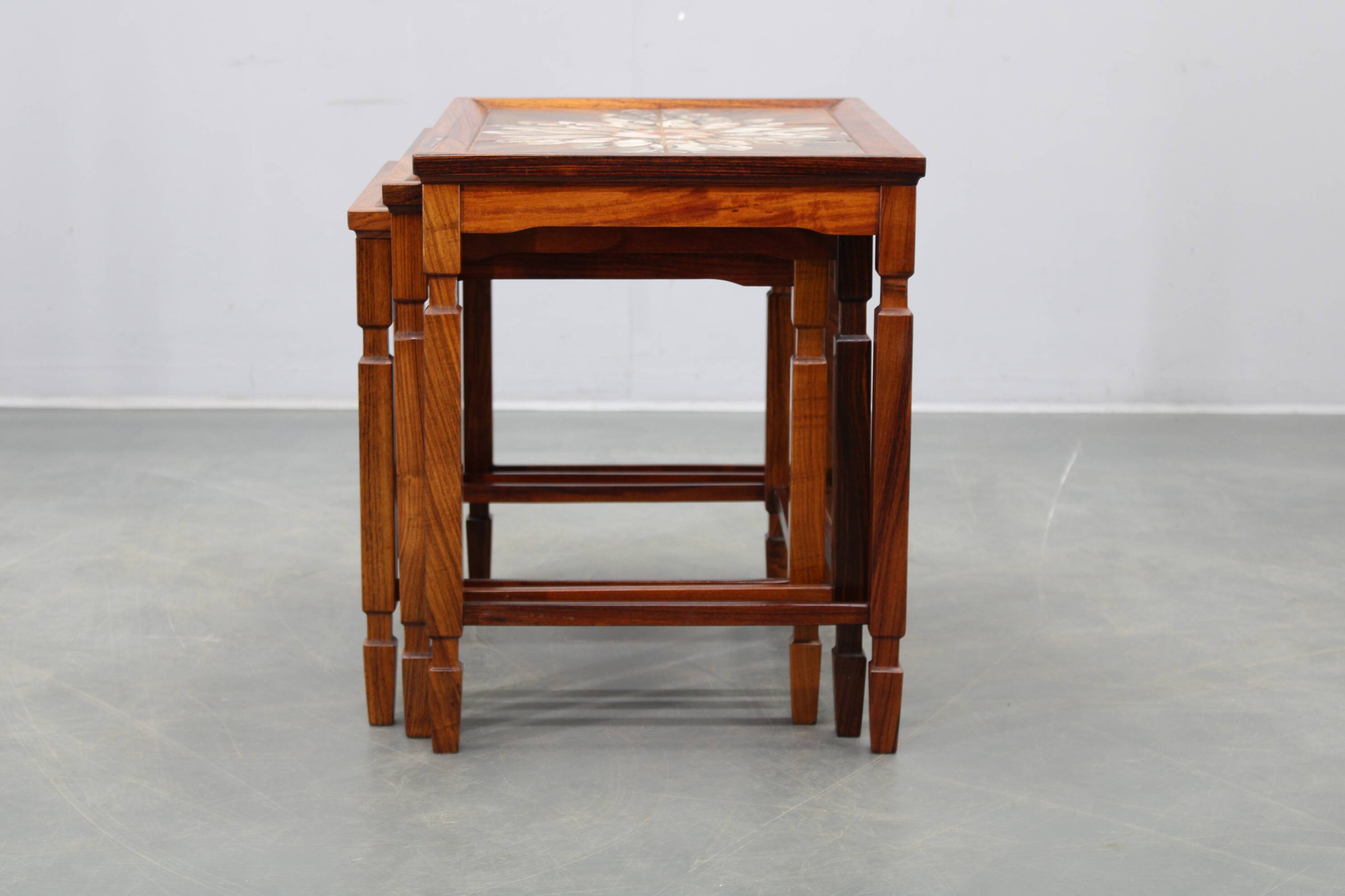 1960s Danish mid-century nesting tables with tile tops