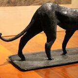 Art Deco Inspired Black Patinated Bronze Leopard Sculpture, 2020