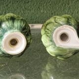 Pair of salt and pepper shakers in earthenware, artichokes