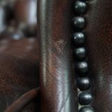 Brown Cowhide Leather Chesterfield Wingback Chair