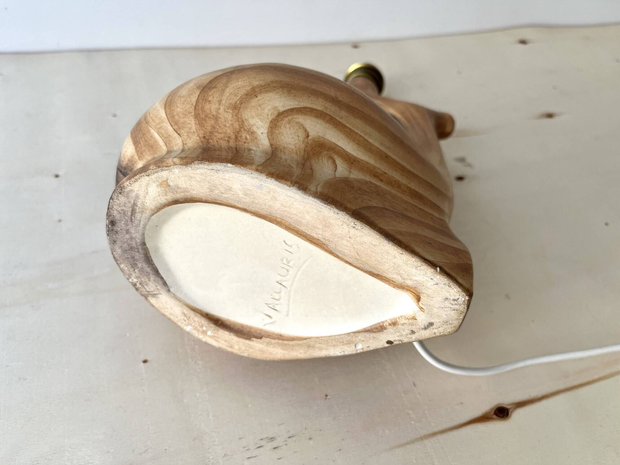 Vallauris lamp by Grandjean Jourdan 1950, vintage faux bois ceramic