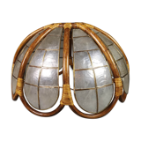 Flower hanging lamp in mother-of-pearl capiz and wicker