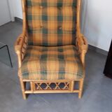 Vintage bamboo and rattan tartan armchair
