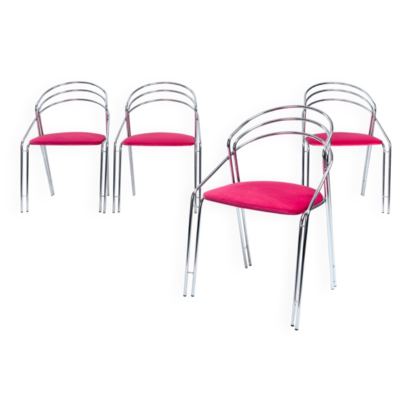 Ensemble de salle à manger vintage chromé avec velours rose, Italie, années 1970