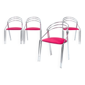 Ensemble de salle à manger vintage chromé avec velours rose, Italie, années 1970