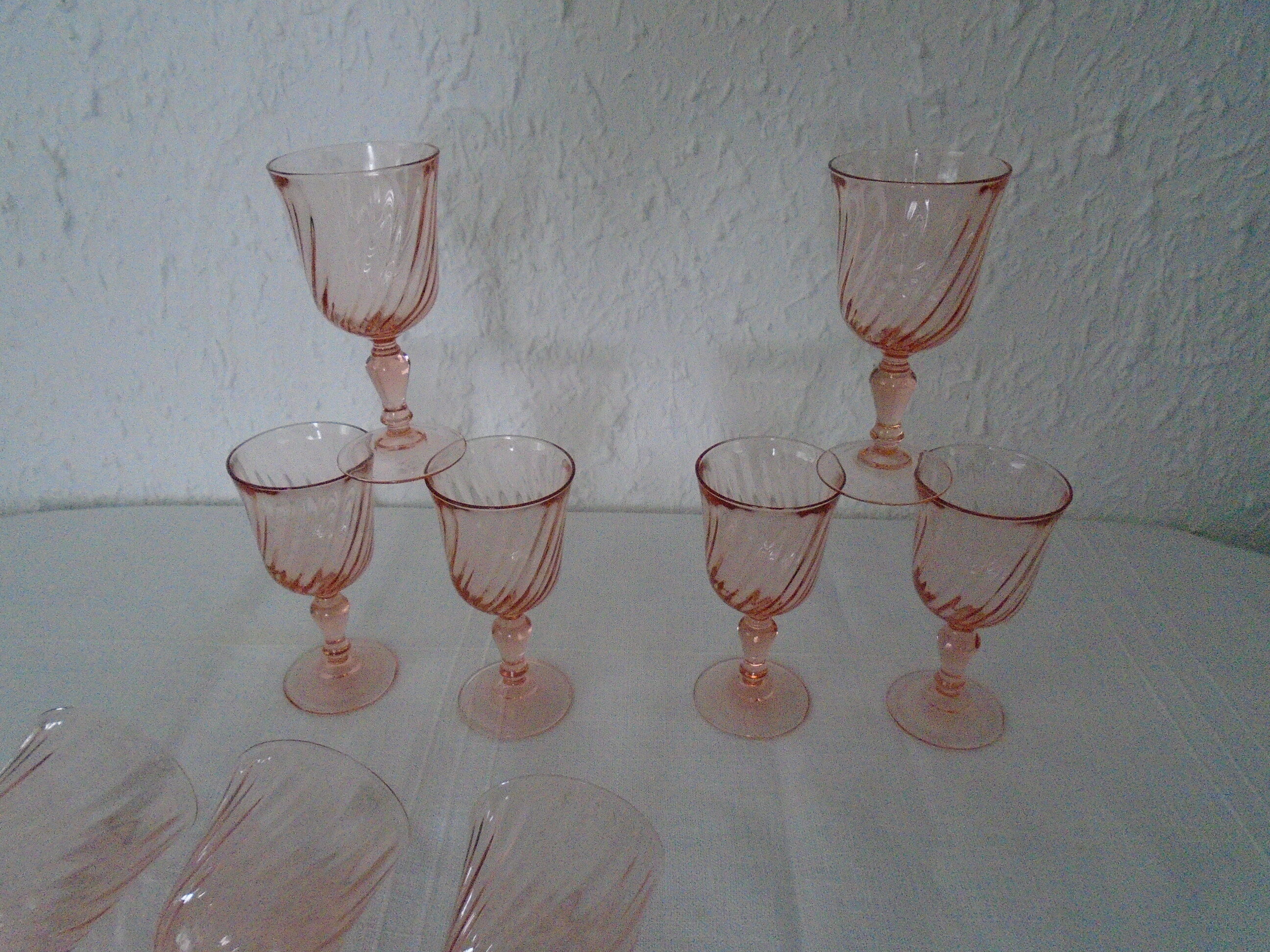 12 rose pink rosaline glasses France - 6 H 14.5 cm - 6 H 12.5 cm