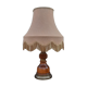 Large rustic table lamp foot wood & brass, lampshade pagoda beige fabric, years 50/60