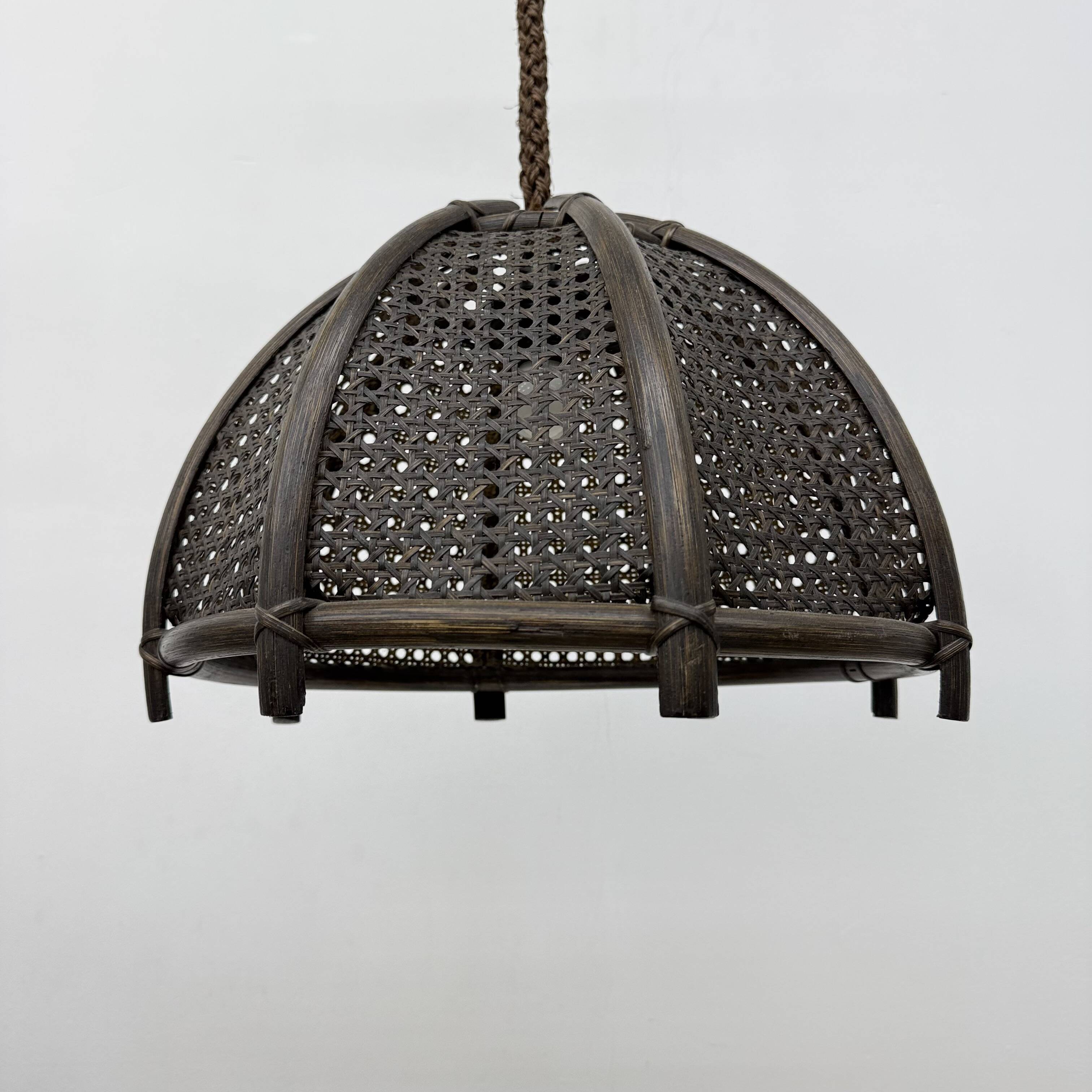 Vintage rattan and webbing hanging lamp 1970s retro