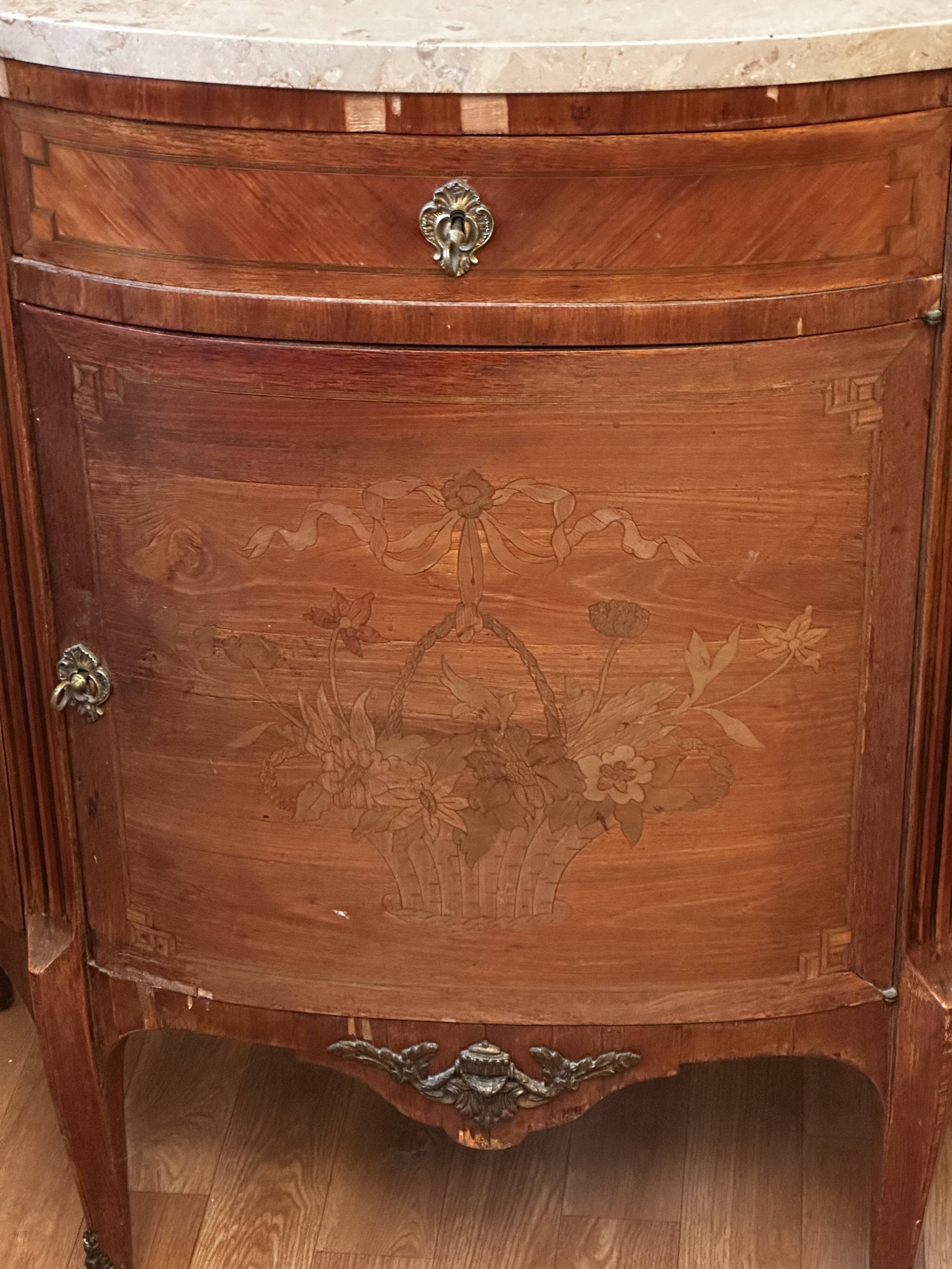Louis XVI Style Half-Moon Chest of Drawers with Marquetry