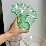 Biot bubbled glass corolla vase signed Riom vert years 60-70