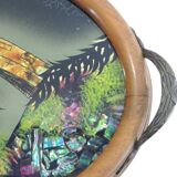 Old serving tray with mother-of-pearl leaf decor / vintage